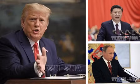 Từ trái sang, trên xuống: Tổng thống Mỹ Donald Trump, Chủ tịch Trung Quốc Tập Cận Bình và Tổng thống Nga Vladimir Putin. Ảnh: AFP, THX/TTXVN