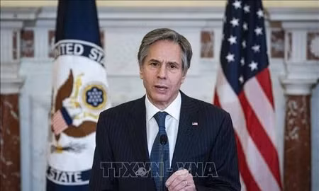 Ngoại trưởng Mỹ Antony Blinken phát biểu tại Washington, D.C. Ảnh: AFP/TTXVN (Không được phép sử dụng, chia sẻ bởi bên thứ ba)