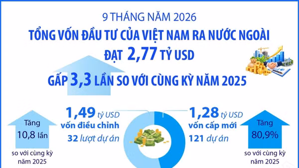 9 tháng năm 2026: Đầu tư của Việt Nam ra nước ngoài đạt 2,77 tỷ USD