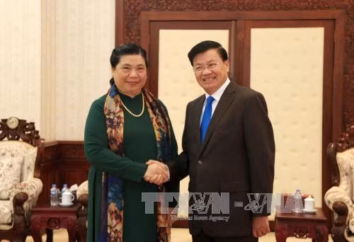 Lãnh đạo cấp cao Đảng, Nhà nước Lào tiếp đoàn đại biểu cấp cao Đảng, Nhà nước ta ảnh 1