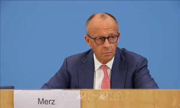 Thủ tướng Đức Friedrich Merz phát biểu tại cuộc họp báo ở Berlin, Đức. Ảnh: THX/TTXVN phát