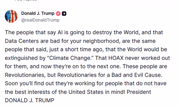 Tổng thống Trump bác bỏ cảnh báo về AI sáu lần trong một ngày