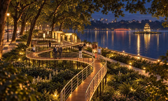 Hà Nội làm ‘dải lụa ký ức’ điểm check-in bên hồ Hoàn Kiếm