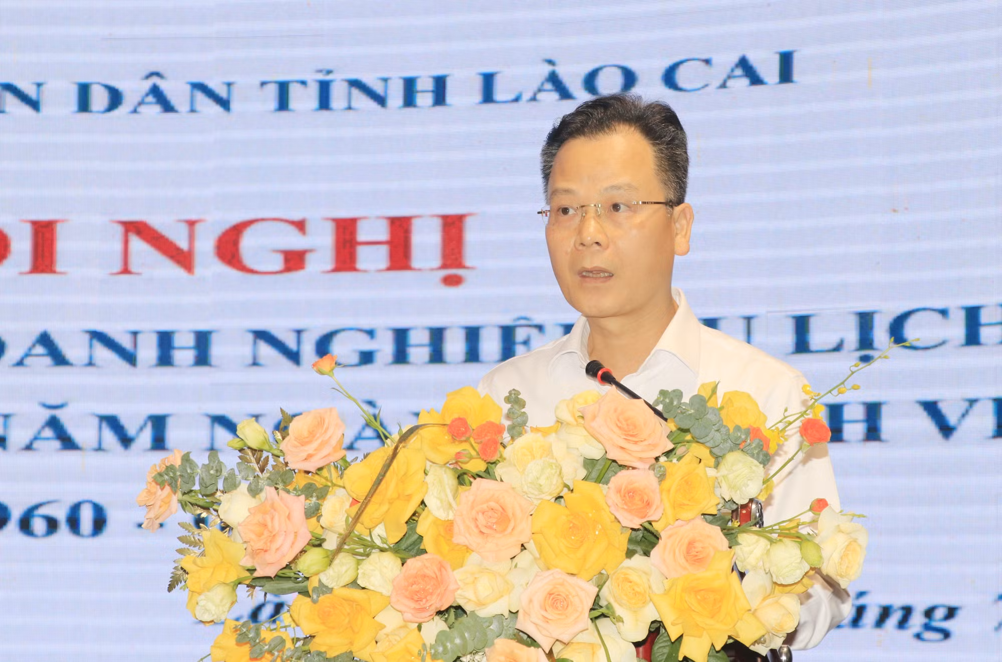 Phó Chủ tịch UBND tỉnh Lào Cai Nguyễn Thành Sinh phát biểu tại hội nghị.