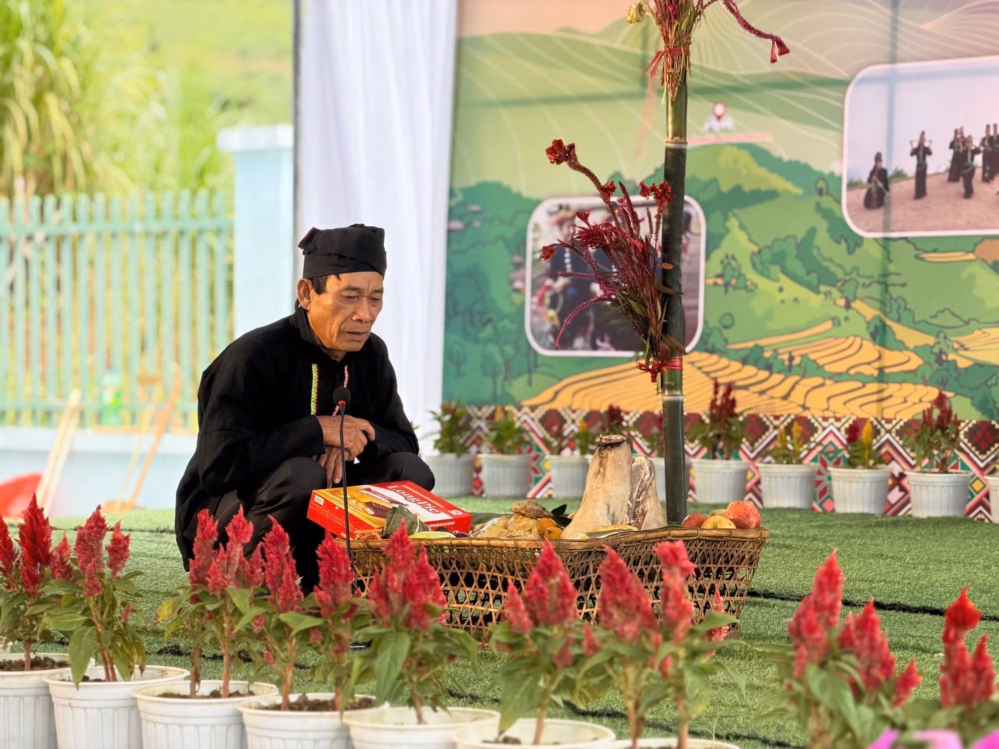 Hoa mào gà là biểu tượng trong ngày Tết cổ truyền của đồng bào dân tộc Cống. Ảnh: TTXVN phát
