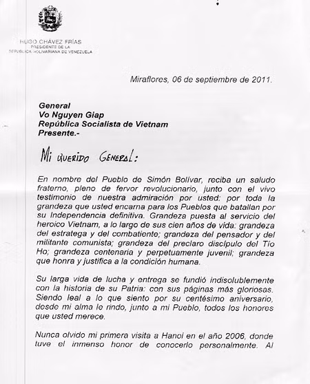 Tổng thống Hugo Chavez: Tôi học được rất nhiều từ Đại tướng Võ Nguyên Giáp ảnh 2
