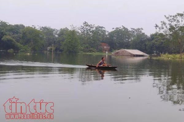 Nước ngập sâu, rác nổi lềnh phềnh, người dân Chương Mỹ dùng thuyền đi lại ảnh 9