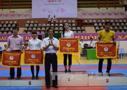 Đoàn vận động viên đến từ Thành phố Hồ Chí Minh dẫn đầu Giải vô địch Taekwondo học sinh toàn quốc khu vực miền Nam năm 2017. Ảnh: Chương Đài - TTXVN