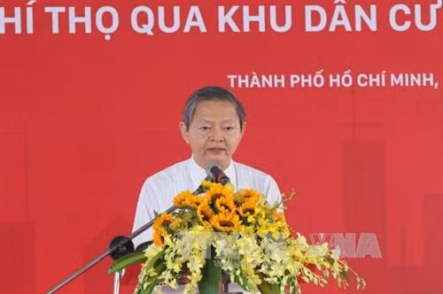 Phó Chủ tịch UBND Thành phố Hồ Chí Minh Lê Văn Khoa phát biểu tại lễ khởi công. Ảnh: Thanh Vũ-TTXVN