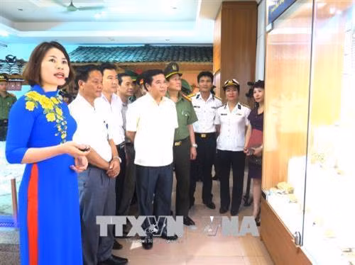 Các đại biểu tham quan trưng bày chuyên đề. Ảnh: Minh Tâm-TTXVN