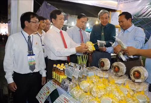 Các đại biểu tham quan khu trưng bày sản phẩm tại Hội chợ. Ảnh: Nguyễn Thành - TTXVN