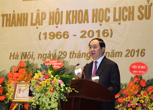 Chủ tịch nước Trần Đại Quang phát biểu tại lễ kỷ niệm. Ảnh: Nhan Sáng-TTXVN