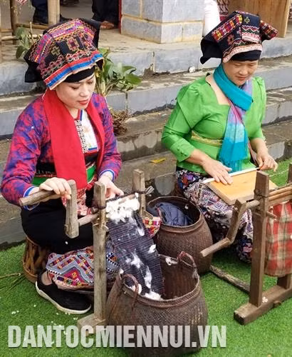 Người phụ nữ Lào đang thực hiện công đoạn tách hạt bông. Ảnh: Hoàng Tâm