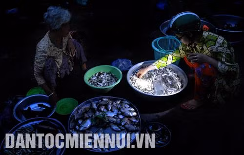 Các bạn hàng lựa chọn những loại cá tươi ngon tại phiên chợ