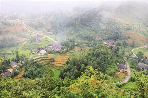 Bản Lô Lô Chải trong sương sớm. Ảnh TTXVN