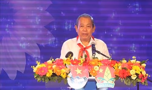 Ông Trương Hòa Bình, Ủy viên Bộ Chính trị, Phó Thủ tướng Thường trực Chính phủ phát biểu tại lễ tuyên dương. Ảnh: Xuân Dự - TTXVN