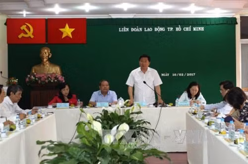 Bí thư Thành ủy Thành phố Hồ Chí Minh Đinh La Thăng phát biểu tại buổi làm việc. Ảnh: Thanh Vũ-TTXVN