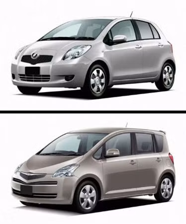 Mẫu xe Vitz (phía trên) và Ractis của hãng Toyota. Ảnh: Kyodo/TTXVN