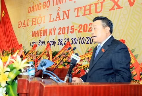 Đồng chí Trần Sỹ Thanh, Bí thư Tỉnh ủy Lạng Sơn khóa XVI phát biểu tại Đại hội. Ảnh: Thái Thuần – TTXVN