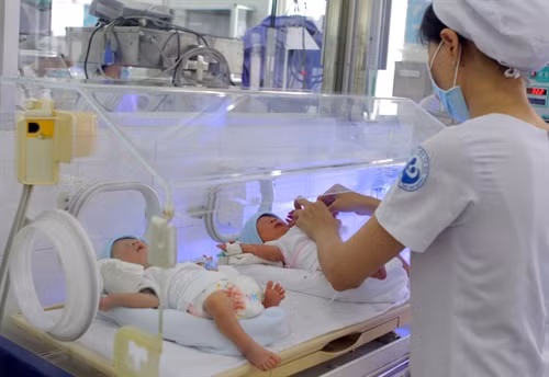 Cặp song sinh nhờ mang thai hộ đầu tiên khu vực phía Nam tại Bệnh viện Từ Dũ. Ảnh: Phương Vy - TTXVN