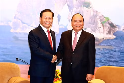 Thủ tướng Nguyễn Xuân Phúc tiếp đồng chí Bành Thanh Hoa, Bí thư Khu ủy Khu tự trị dân tộc Choang tỉnh Quảng Tây (Trung Quốc). Ảnh: Thống Nhất-TTXVN