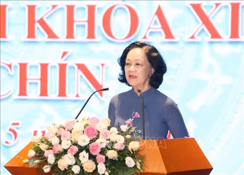 Đồng chí Trương Thị Mai, Ủy viên Bộ Chính trị, Bí thư Trung ương Đảng, Trưởng Ban Dân vận Trung ương phát biểu tại Hội nghị. Ảnh: Phương Hoa – TTXVN