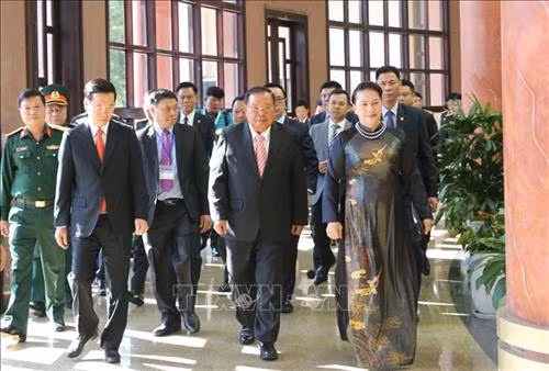 Chủ tịch Quốc hội Nguyễn Thị Kim Ngân và Tổng Bí thư, Chủ tịch nước CHDCND Lào Bounnhang Vorachith đến dự. Ảnh: Dương Giang - TTXVN