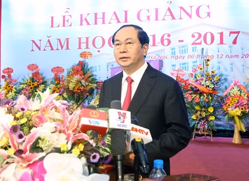 Chủ tịch nước Trần Đại Quang phát biểu tại Lễ khai giảng. Ảnh: Nhan Sáng – TTXVN