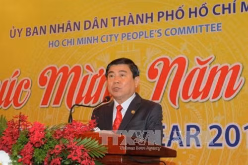 Chủ tịch UBND Thành phố Hồ Chí Minh Nguyễn Thành Phong phát biểu chúc mừng. Ảnh: Thanh Vũ-TTXVN
