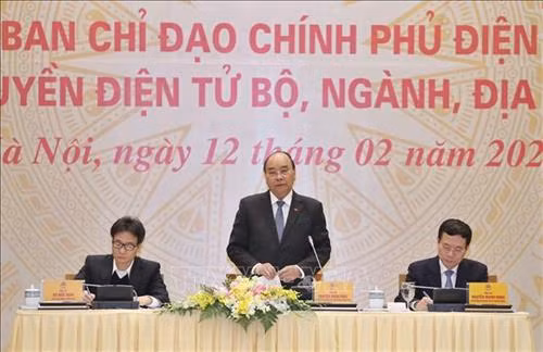 Thủ tướng Nguyễn Xuân Phúc, Chủ tịch Uỷ ban quốc gia về Chính phủ điện tử phát biểu. Ảnh: Thống Nhất – TTXVN