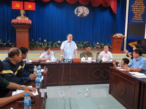 Bí thư Thành ủy Thành phố Hồ Chí Minh Nguyễn Thiện Nhân phát biểu tại cuộc họp rút kinh nghiệm từ vụ cháy và chỉ đạo hướng khặc phục hậu quả. Ảnh: Hoàng Hải-TTXVN