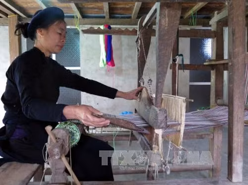 Bà Nguyễn Thị Đề, dân tộc Tày, thôn Pác Ngòi, xã Nam Mẫu, huyện Ba Bể là một trong số những người còn khung cửi và biết dệt
