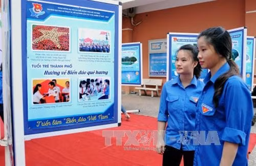 Đoàn viên thanh niên tham quan triễn lãm về Biển đảo Việt Nam tại Trường Đại học Sư phạm Thành phố Hồ Chí Minh. Ảnh: An Hiếu - TTXVN