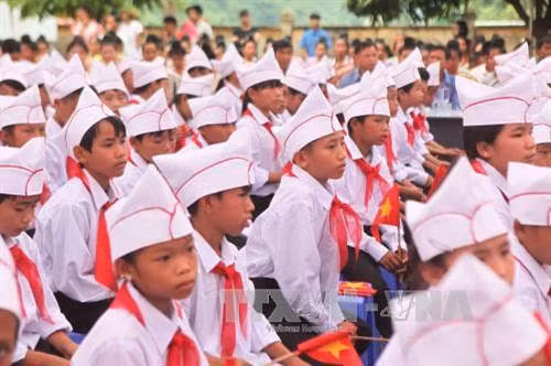 Học sinh xã Nặm Păm trong ngày khai giảng năm học mới. Ảnh: Hữu Quyết - TTXVN