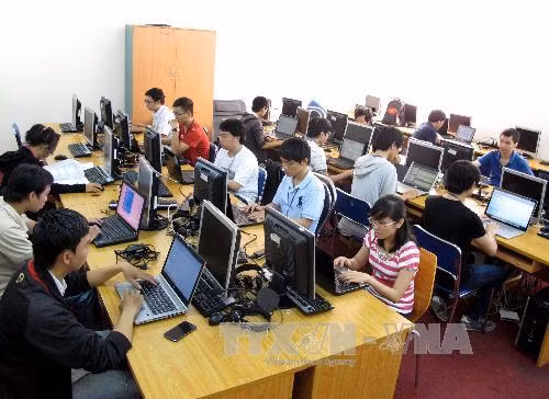 Sinh viên thực hành trên máy tại Khoa Tin học, Trường Đại học Quốc tế. Ảnh: Phương Vy-TTXVN