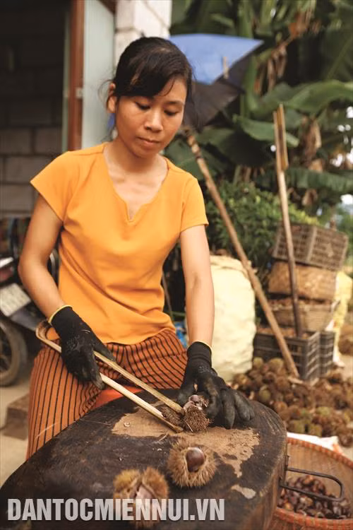 Công đoạn tách vỏ hạt dẻ