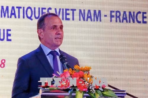 Ông Vincent Floreani, Tổng lãnh sự Pháp tại Thành phố Hồ Chí Minh, phát biểu tại lễ khai mạc Tuần lễ văn hóa hữu nghị Việt Nam – Pháp năm 2018. Ảnh : Thế Anh-TTXVN