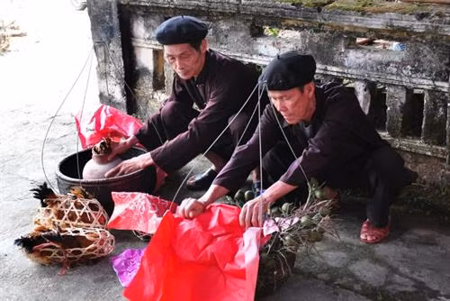 Các cụ già làng được mời đến bàn bạc chuyện cưới xin cho đôi bạn trẻ. Nhà trai chuẩn bị lễ vật đến nhà gái dạm ngõ Lễ chắn cửa, nghi lễ độc đáo trong đám cưới của người Sán Dìu. Chú rể và cô dâu hẹn lời thề nguyện ước trước sự chứng kiến của hai họ. Rước dâu về nhà chồng (của hồi môn là hai mẹ con trâu nghé).