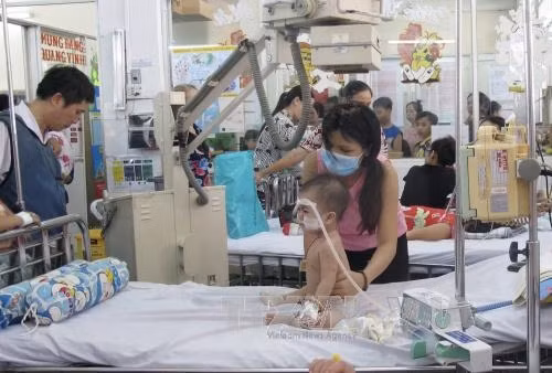 Các bệnh nhân bị sốt xuất huyết đang điều trị tại bệnh viện Nhi đồng 1. Ảnh: Đinh Hằng- TTXVN