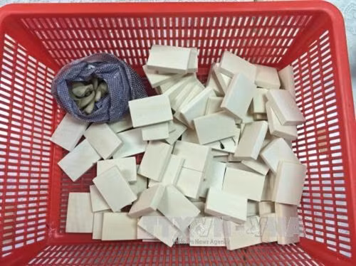 Số ngà voi được cắt khúc bị thu giữ. Ảnh: Anh Tuấn - TTXVN