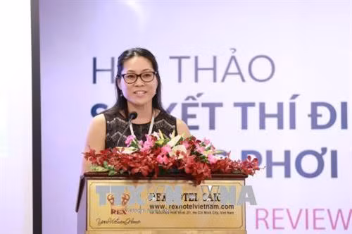 Bà Mei Mei Peng, Phó Giám đốc Phòng Y tế của Cơ quan Phát triển Quốc tế Hoa Kỳ phát biểu tại hội nghị. Ảnh: Đinh Hằng - TTXVN
