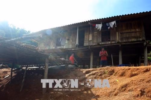 Một hộ dân làm nhà ngay sát cụm di tích. Ảnh: Phan Tuấn Anh - TTXVN