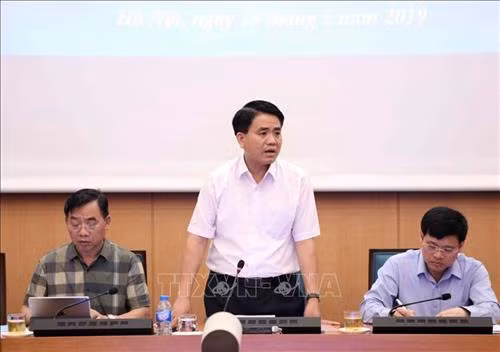 Chủ tịch Ủy ban nhân dân Thành phố Hà Nội Nguyễn Đức Chung phát biểu. Ảnh: Văn Điệp - TTXVN
