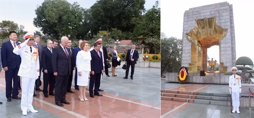 Chủ tịch Hội đồng Liên bang (Thượng viện), Quốc hội Liên bang, Liên bang Nga Valentina Ivanovna Matvienko đặt vòng hoa tại Đài tưởng niệm các Anh hùng Liệt sĩ. Ảnh: Phạm Kiên - TTXVN