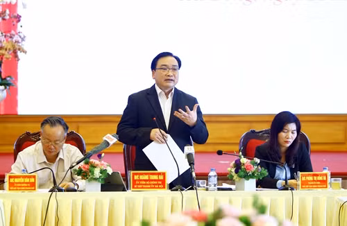 Đồng chí Hoàng Trung Hải, Bí thư Thành uỷ Hà Nội phát biểu. Ảnh: An Đăng – TTXVN
