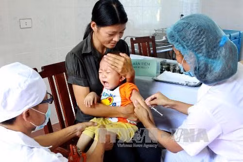 Huyện Thanh Sơn (Phú Thọ) thực hiện an toàn tiêm chủng vắc xin Sởi - Rubella cho 29.247 cháu tại 84 điểm tiêm gồm trường tiểu học, THCS và trạm y tế. Ảnh: Dương Ngọc/TTXVN