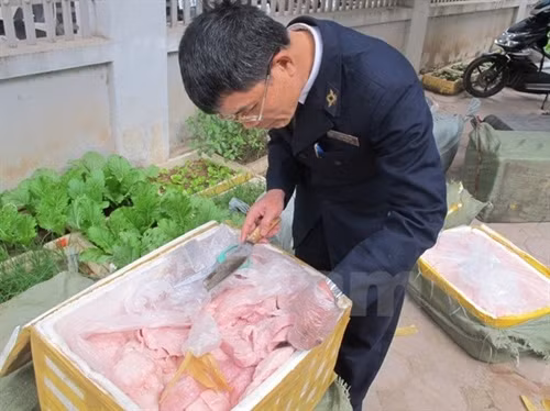 Nhiều loại thực phẩm bốc mùi hôi thối bị thu giữ. (Ảnh: Đức Duy/Vietnam+)