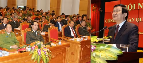 Chủ tịch nước Trương Tấn Sang đến dự và phát biểu tại Hội nghị Công an toàn quốc lần thứ 71. Ảnh: Nguyễn Khang – TTXVN