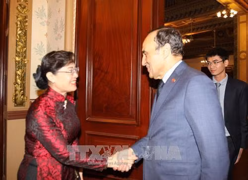 Chiều 20/12/2017, Chủ tịch HĐND Thành phố Hồ Chí Minh Nguyễn Thị Quyết Tâm tiếp ông Habib El Malki, Chủ tịch Hạ viện Vương quốc Maroc đang có chuyến thăm và làm việc tại Việt Nam. Ảnh: Thanh Vũ - TTXVN