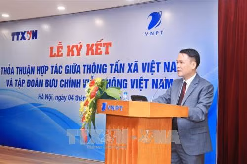 Ủy viên Trung ương Đảng, Tổng giám đốc TTXVN Nguyễn Đức Lợi phát biểu. Ảnh: Minh Quyết - TTXVN